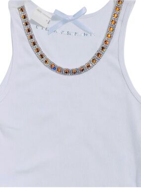 Crimes and Misdemeanors white tank top with gold and clear crystals